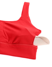 Load image into Gallery viewer, CRZ YOGA Butterluxe Womens U Back Sports Bra - Scoop Neck Padded Low Impact Yoga Clothes Workout Crop Top with Built in Pads Deep Red
