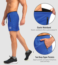 Load image into Gallery viewer, G Gradual Men's 5" Running Shorts with Zip Pockets – Quick-Dry Gym &amp; Athletic Workout Shorts in Blue
