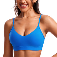 Load image into Gallery viewer, CRZ YOGA Butterluxe V-Neck Sports Bras for Women - Adjustable Thin Straps Padded Yoga Top Basic Wireless Camisole Sparkle Blue
