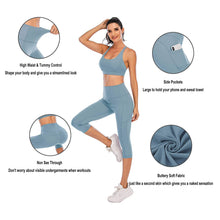 Load image into Gallery viewer, Steppe Naked Feeling High Waisted Yoga Pants Women's Workout Capris Leggings with Pockets Tummy Control Buttery Soft Running Compression Capris for Athletic Gym Exercise Fitness Blue Ashes
