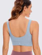 Load image into Gallery viewer, CRZ YOGA Butterluxe Womens U Back Sports Bra - Scoop Neck Padded Low Impact Yoga Clothes Workout Crop Top with Built in Pads Cambric Blue
