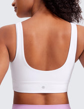 Load image into Gallery viewer, CRZ YOGA Butterluxe Womens U Back Sports Bra - Scoop Neck Padded Low Impact Yoga Clothes Workout Crop Top with Built in Pads White
