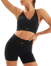Load image into Gallery viewer, FRESOUGHT Workout Sets for Women 2 Piece Ribbed Yoga Outfits Sports Bra Seamless Gym High Waisted Biker Shorts Set Black
