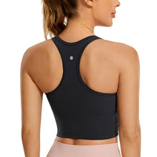 Load image into Gallery viewer, CRZ YOGA Butterluxe Womens Y-Back Racerback Longline Sports Bra - Padded Scoop Neck Workout Crop Tank Top with Built in Pads Black
