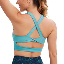 Load image into Gallery viewer, JOYSPELS Sports Bras for Women Extra Comfort Criss-Cross Back Padded Workout Tops for Women Medium Support Cyan
