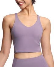 Load image into Gallery viewer, Women’s Longline Sports Bra Wirefree Padded Medium Support Yoga Bras Gym Running Workout Tank Tops Grey Purple
