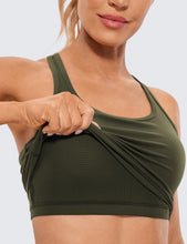 Load image into Gallery viewer, CRZ YOGA Butterluxe Womens Y-Back Racerback Longline Sports Bra - Padded Scoop Neck Workout Crop Tank Top with Built in Pads Olive Green
