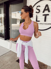 Load image into Gallery viewer, QINSEN Workout Outfits for Women 2 Piece Ribbed Seamless Crop Tank High Waist Yoga Leggings Sets (Dusty Pink)
