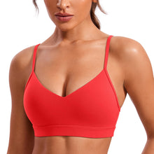 Load image into Gallery viewer, CRZ YOGA Butterluxe V-Neck Sports Bras for Women - Adjustable Thin Straps Padded Yoga Top Basic Wireless Camisole Deep Red
