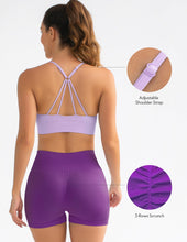 Load image into Gallery viewer, FRESOUGHT Seamless Workout Set Xsmall Outfits for Women Yoga Sports Bra Matching Gym Running Biker Shorts Set Purple
