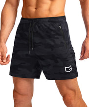 Load image into Gallery viewer, G Gradual Men's 5" Running Shorts with Zip Pockets – Quick-Dry Gym &amp; Athletic Workout Shorts in Grey Camo

