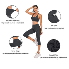 Load image into Gallery viewer, Steppe Naked Feeling High Waisted Yoga Pants Women's Workout Capris Leggings with Pockets Tummy Control Buttery Soft Running Compression Capris for Athletic Gym Exercise Fitness Dark Grey

