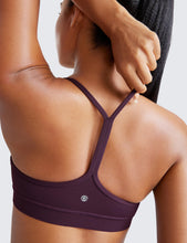 Load image into Gallery viewer, CRZ YOGA Butterluxe Womens Y Back Sports Bra - Padded Racerback Low Impact Spaghetti Thin Strap Workout Yoga Top Deep Purple
