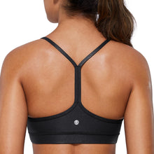 Load image into Gallery viewer, CRZ YOGA Butterluxe Womens Y Back Sports Bra - Padded Racerback Low Impact Spaghetti Thin Strap Workout Yoga Top Faux Leather Black
