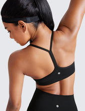 Load image into Gallery viewer, CRZ YOGA Butterluxe Womens Y Back Sports Bra - Padded Racerback Low Impact Spaghetti Thin Strap Workout Yoga Top Black
