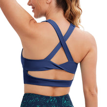 Load image into Gallery viewer, JOYSPELS Sports Bras for Women Extra Comfort Criss-Cross Back Padded Workout Tops for Women Medium Support Navy Blue
