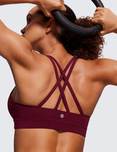 Load image into Gallery viewer, CRZ YOGA Women's Strappy Sports Bras Fitness Workout Padded Yoga Criss Cross Back Cami Red Merlot
