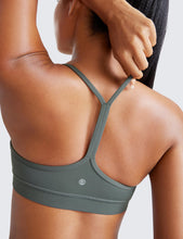 Load image into Gallery viewer, CRZ YOGA Butterluxe Womens Y Back Sports Bra - Padded Racerback Low Impact Spaghetti Thin Strap Workout Yoga Top Grey Sage

