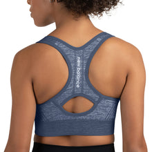 Load image into Gallery viewer, New Balance Women's Seamless MID Impact Heather Keyhole Sport Bra with Removable Pads, Vintage Indigo
