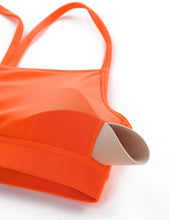 Load image into Gallery viewer, CRZ YOGA Butterluxe Womens Y Back Sports Bra - Padded Racerback Low Impact Spaghetti Thin Strap Workout Yoga Top Neon Orange
