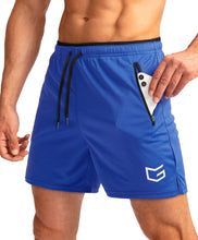 Load image into Gallery viewer, G Gradual Men's 5" Running Shorts with Zip Pockets – Quick-Dry Gym &amp; Athletic Workout Shorts in Blue
