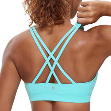 Load image into Gallery viewer, CRZ YOGA Women's Strappy Sports Bras Fitness Workout Padded Yoga Criss Cross Back Cami Turquoise
