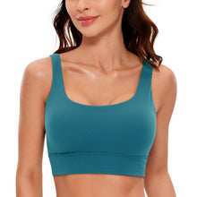 Load image into Gallery viewer, CRZ YOGA Butterluxe Womens U Back Sports Bra - Scoop Neck Padded Low Impact Yoga Clothes Workout Crop Top with Built in Pads Borealis Green
