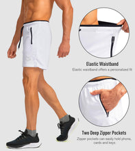 Load image into Gallery viewer, G Gradual Men's 5" Running Shorts with Zip Pockets – Quick-Dry Gym &amp; Athletic Workout Shorts in White
