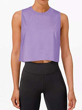Load image into Gallery viewer, LASLULU Womens Workout Top Sleeveless Sport Shirts Flowy Crop Casual Tunic Tops Athletic Muscle Tank Running Yoga Tank Top Gym Crop Top for Teen Girls(Purple Medium)
