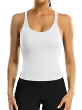 Load image into Gallery viewer, ATTRACO Women's Seamless Workout Crop Top Ribbed Yoga Racerback Built in Bra Tank White
