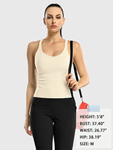 Load image into Gallery viewer, ATTRACO Built in Bra Workout Tops for Women Ribbed Sleeveless Tank Running Yoga Top Beige
