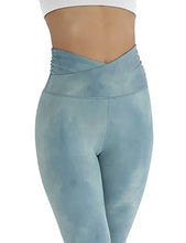 Load image into Gallery viewer, ODODOS Women's Cross Waist Yoga Leggings with Hidden Pocket, Compression Athletic Workout Running Leggings-Inseam 28", Tie Dye Blue, X-Large
