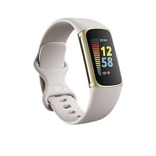 Load image into Gallery viewer, Fitbit Charge 5 Advanced Fitness &amp; Health Tracker with Built-in GPS, Stress Management Tools, Sleep Tracking, 24/7 Heart Rate and More, Lunar White/Soft Gold, One Size (S &amp;L Bands Included)
