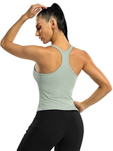Load image into Gallery viewer, ATTRACO Women Seamless Workout Crop Tops Ribbed Athletic Tank with Built in Bra Green

