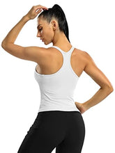Load image into Gallery viewer, ATTRACO Women's Seamless Workout Crop Top Ribbed Yoga Racerback Built in Bra Tank White
