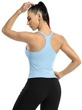 Load image into Gallery viewer, ATTRACO Women Yoga Racerback Tank Tops with Built in Bra Tight Fit Ribbed Crop Top Blue
