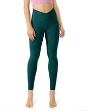 Load image into Gallery viewer, ODODOS Women's Cross Waist 7/8 Yoga Leggings with Inner Pocket, Workout Running Tights Yoga Pants -Inseam 25", Embossed Wave Forest Teal, XXX-Large
