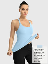 Load image into Gallery viewer, ATTRACO Women Yoga Racerback Tank Tops with Built in Bra Tight Fit Ribbed Crop Top Blue

