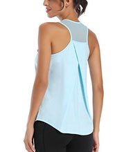Load image into Gallery viewer, Aeuui Workout Tops for Women Mesh Racerback Tank Yoga Shirts Gym Clothes Light Blue
