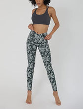 Load image into Gallery viewer, ODODOS Women's Cross Waist Yoga Leggings with Pockets, No See-Through Workout Running Pants-Inseam 28", Floral Charcoal, Small
