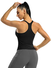 Load image into Gallery viewer, ATTRACO Women Black Workout Cropped Tops with Built in Bra Ribbed Tank Tops Slim Fit
