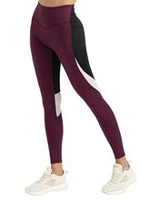 Load image into Gallery viewer, QUEENIEKE Women Yoga Pants Blocking Mesh Workout Running Leggings Tights with Pockets XS Dark Rose Red
