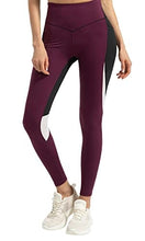 Load image into Gallery viewer, QUEENIEKE Women Yoga Pants Blocking Mesh Workout Running Leggings Tights with Pockets XS Dark Rose Red
