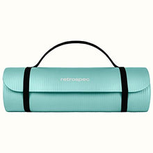 Load image into Gallery viewer, Retrospec Solana Yoga Mat 1" Thick w/Nylon Strap for Men &amp; Women - Non Slip Exercise Mat for Home Yoga, Pilates, Stretching, Floor &amp; Fitness Workouts - Blue Lagoon
