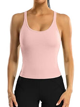 Load image into Gallery viewer, ATTRACO Women Yoga Tops with Built in Bra Gym Ribbed Workout Tank Crop Top Pink
