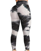 Load image into Gallery viewer, FITTOO Women's High Waisted Textured Honeycomb Ruched Butt Scrunched Booty Leggings Workout Running Lift Textured Tights Dyed Black
