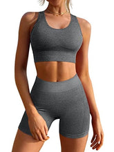 Load image into Gallery viewer, GXIN Women's Workout 2 Piece Outfit Sleeveless Running Yoga Bra Seamless High Waist Sports Shorts Set Grey
