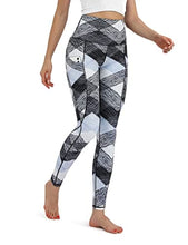 Load image into Gallery viewer, ODODOS Women's High Waisted Pattern Leggings with Pockets, Tummy Control Non See Through Athletic Workout Running Yoga Legging Pants, SketchedChevronSkyBlue, Large

