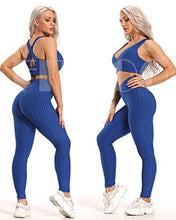 Load image into Gallery viewer, FITTOO Women's High Waist Yoga Pants Tummy Control Scrunched Booty Leggings Workout Running Butt Lift Textured Tights Peach Butt Blue

