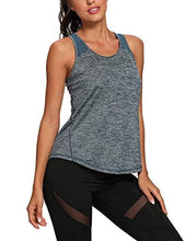 Load image into Gallery viewer, Aeuui Workout Tops for Women Mesh Racerback Tank Yoga Shirts Gym Clothes Blue Black
